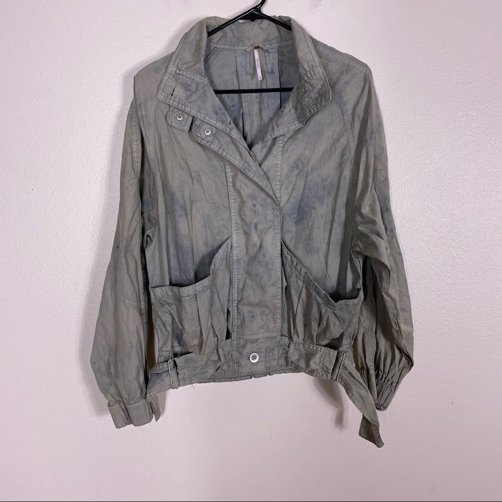Free People Light Green with Blue Tie Dye Parachute Jacket Small